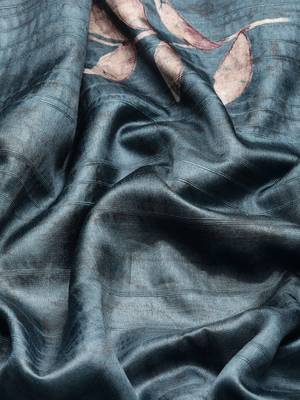Silk Land Teal Digital Print Soft Silk Blend Saree With Unstitched Blouse Piece 4