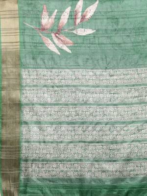 Silk Land Green Digital Print Soft Silk Blend Saree With Unstitched Blouse Piece 4