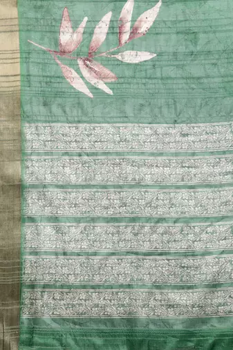 Silk Land Green Digital Print Soft Silk Blend Saree With Unstitched Blouse Piece