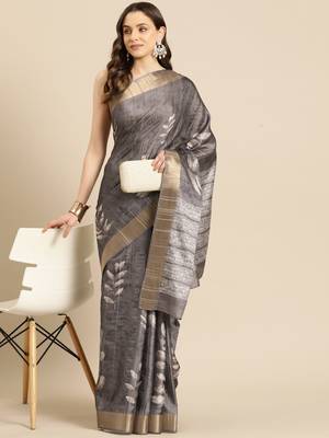 Silk Land Brown Digital Print Soft Silk Blend Saree With Unstitched Blouse Piece 1