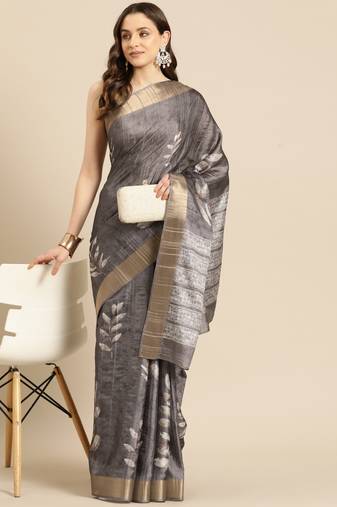 Silk Land Brown Digital Print Soft Silk Blend Saree With Unstitched Blouse Piece