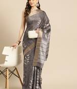 Silk Land Brown Digital Print Soft Silk Blend Saree With Unstitched Blouse Piece