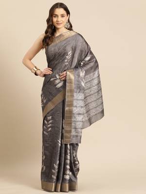Silk Land Brown Digital Print Soft Silk Blend Saree With Unstitched Blouse Piece 2