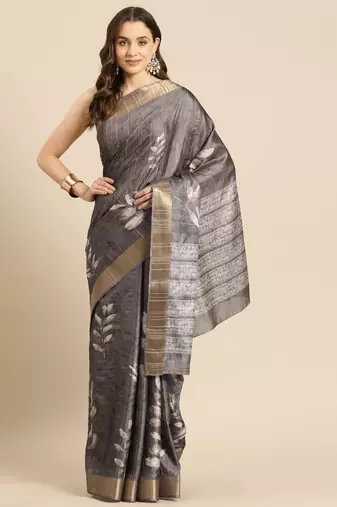 Silk Land Brown Digital Print Soft Silk Blend Saree With Unstitched Blouse Piece