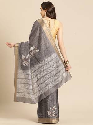 Silk Land Brown Digital Print Soft Silk Blend Saree With Unstitched Blouse Piece 3