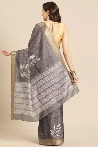 Silk Land Brown Digital Print Soft Silk Blend Saree With Unstitched Blouse Piece