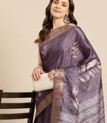 Silk Land Lavender Digital Print Soft Silk Blend Saree With Unstitched Blouse Piece