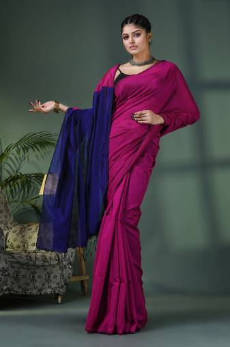 Rani cotton blend with blue pallu handloom saree