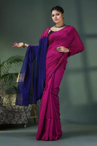 Rani cotton blend with blue pallu handloom saree