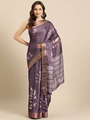 Silk Land Lavender Digital Print Soft Silk Blend Saree With Unstitched Blouse Piece 2