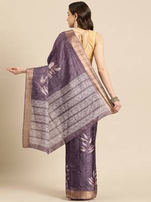 Silk Land Lavender Digital Print Soft Silk Blend Saree With Unstitched Blouse Piece 3