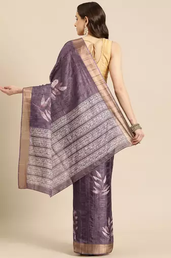 Silk Land Lavender Digital Print Soft Silk Blend Saree With Unstitched Blouse Piece