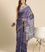 Silk Land Royal Blue Digital Print Soft Silk Blend Saree With Unstitched Blouse Piece