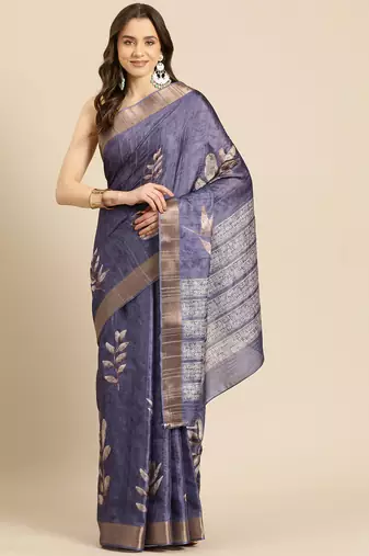Silk Land Royal Blue Digital Print Soft Silk Blend Saree With Unstitched Blouse Piece
