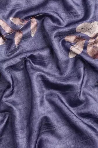 Silk Land Royal Blue Digital Print Soft Silk Blend Saree With Unstitched Blouse Piece