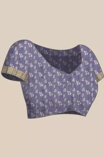 Silk Land Royal Blue Digital Print Soft Silk Blend Saree With Unstitched Blouse Piece
