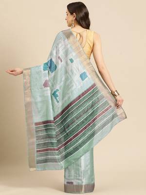 Silk Land Turquoise Digital Print Soft Silk Blend Saree With Unstitched Blouse Piece 3