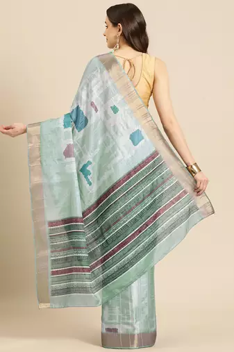 Silk Land Turquoise Digital Print Soft Silk Blend Saree With Unstitched Blouse Piece