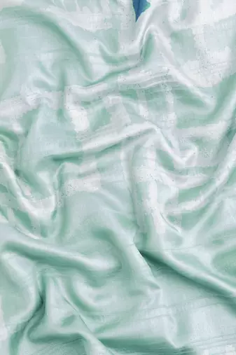 Silk Land Turquoise Digital Print Soft Silk Blend Saree With Unstitched Blouse Piece