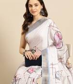 Silk land white digital print soft silk saree with unstitched blouse piece