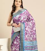 Silk Land Purple Digital Print Soft Silk Blend Saree With Unstitched Blouse Piece