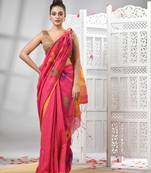 Rani cotton blend all body motive with yellow pallu handloom saree