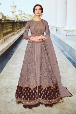 Violet embroidered and diamond work netted anarkali suit 1