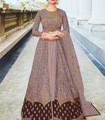 Violet embroidered and diamond work netted anarkali suit