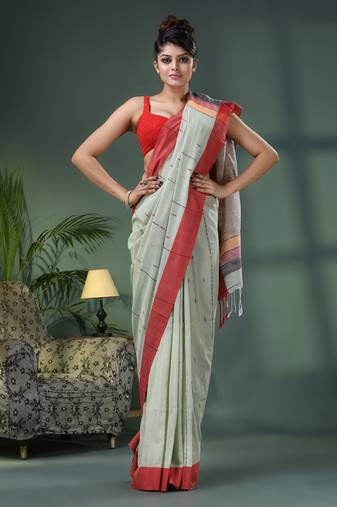Sage green cotton handloom saree