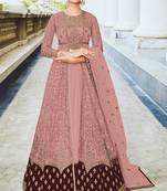 Peach embroidered and diamond work netted anarkali suit