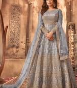 Grey embroidered wedding anarkali gown With Bottom & Dupatta