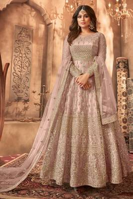 Shamita Shetty Light Peach golden multi embroidered wedding anarkali gown 1