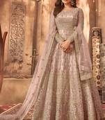 Shamita Shetty Light Peach golden multi embroidered wedding anarkali gown