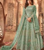 Aqua blue embroidered wedding anarkali gown