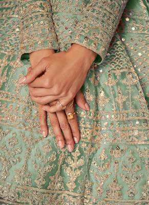 Aqua blue embroidered wedding anarkali gown 2