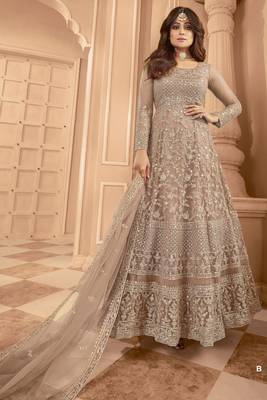 Beige embroidered anarkali gown 1