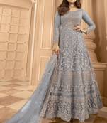 Dark grey embroidered anarkali gown