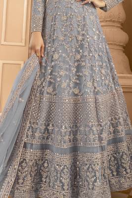 Dark grey embroidered anarkali gown 2