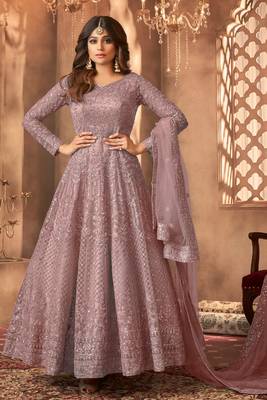 Shamita Shetty Onion pink multi embroidered wedding anarkali gown 1
