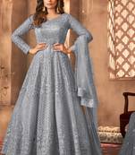 Aqua Blue embroidered wedding anarkali gown With Bottom and Dupatta