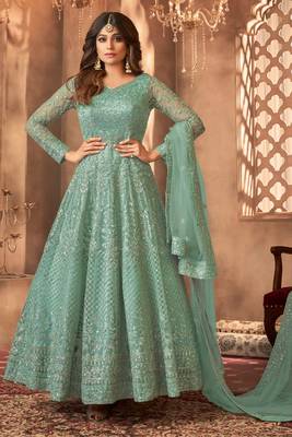 Shamita Shetty Mint green multi embroidered wedding anarkali gown 1