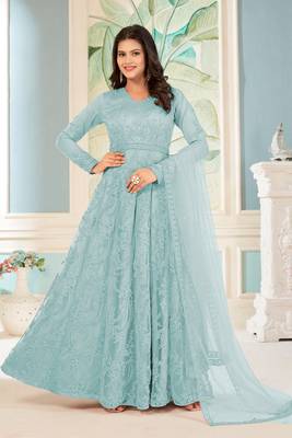 Sky blue sequence embroidery traditional anarkali suit 1