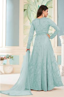 Sky blue sequence embroidery traditional anarkali suit 2