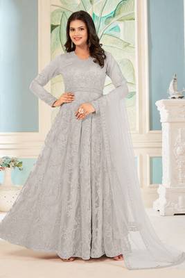 Grey sequence embroidery traditional anarkali suit 1