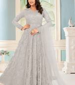 Grey sequence embroidery traditional anarkali suit