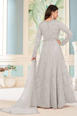 Grey sequence embroidery traditional anarkali suit 2