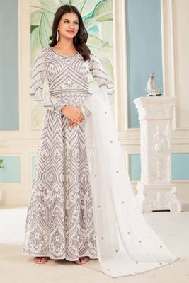 White sequence embroidery traditional anarkali suit 1
