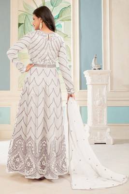 White sequence embroidery traditional anarkali suit 2