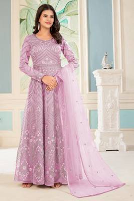 Pink sequence embroidery traditional anarkali suit 1