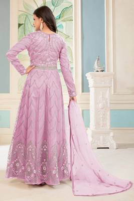Pink sequence embroidery traditional anarkali suit 2